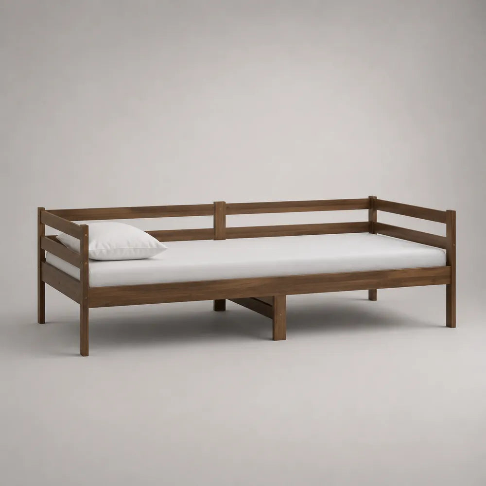 Letto singolo con sponde laterali in legno massello finitura noce 90x200 cm