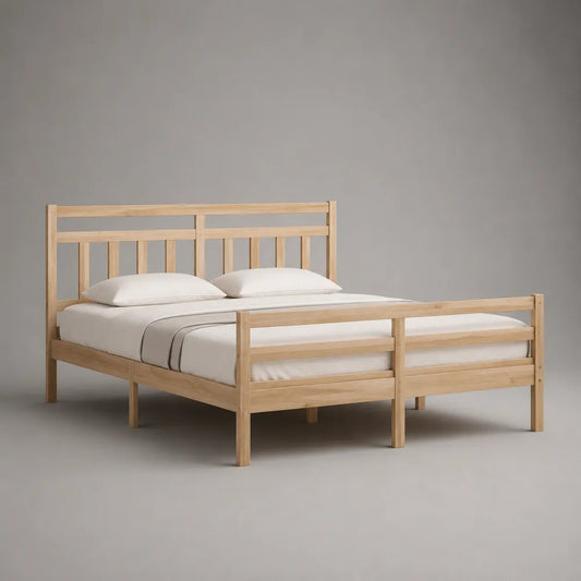 Letto matrimoniale in legno massello con testiera e pediera rettangolare sponde laterali colore legno naturale 160 x 200 cm