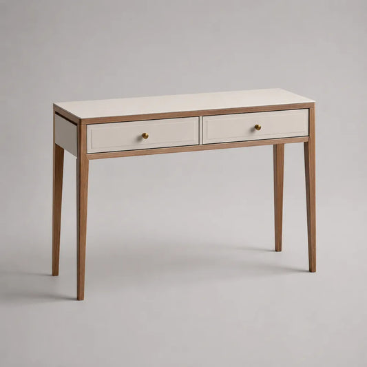 Scrivania rettangolare in MDF con 2 cassetti piano bianco e gambe effetto legno 120 x 60 x 75 cm