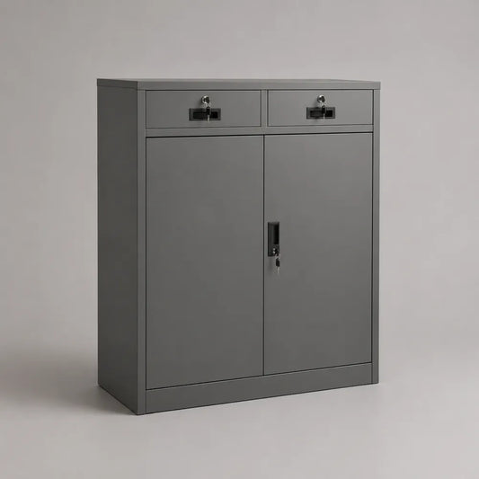Armadio da ufficio in acciaio verniciato grigio con 2 ante e 2 cassetti 90x40x120 cm