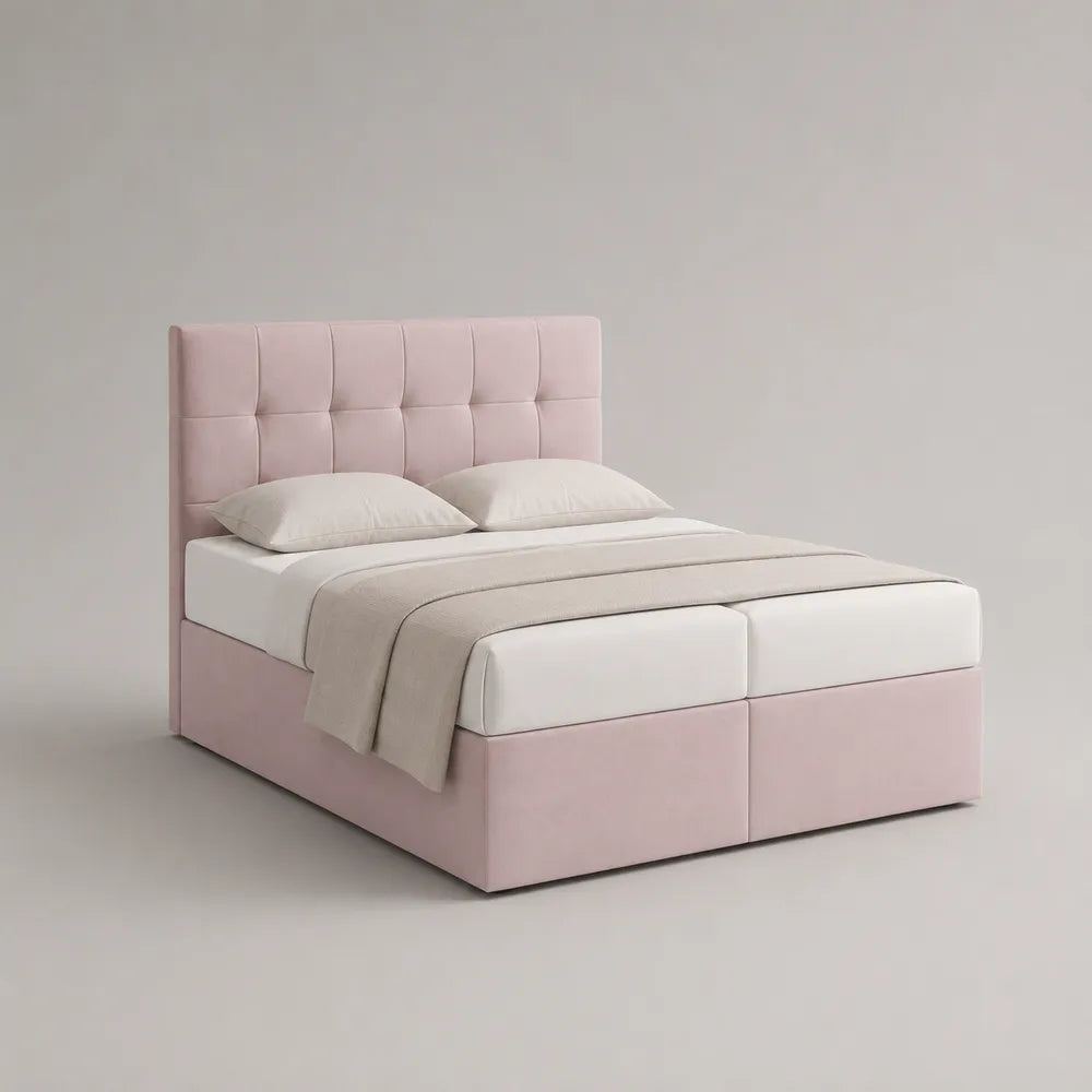 Letto matrimoniale imbottito a molle con testiera trapuntata in tessuto poliestere rettangolare rosa chiaro 160 x 200 cm