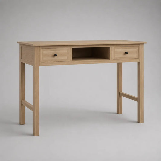 Scrivania da ufficio rettangolare in MDF effetto legno naturale con 2 cassetti e vano aperto centrale 140 x 60 x 78 cm