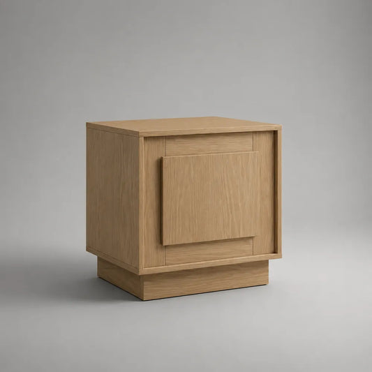 Comodino rettangolare in MDF effetto rovere chiaro con cassetto frontale base rialzata 60 x 40 x 50 cm