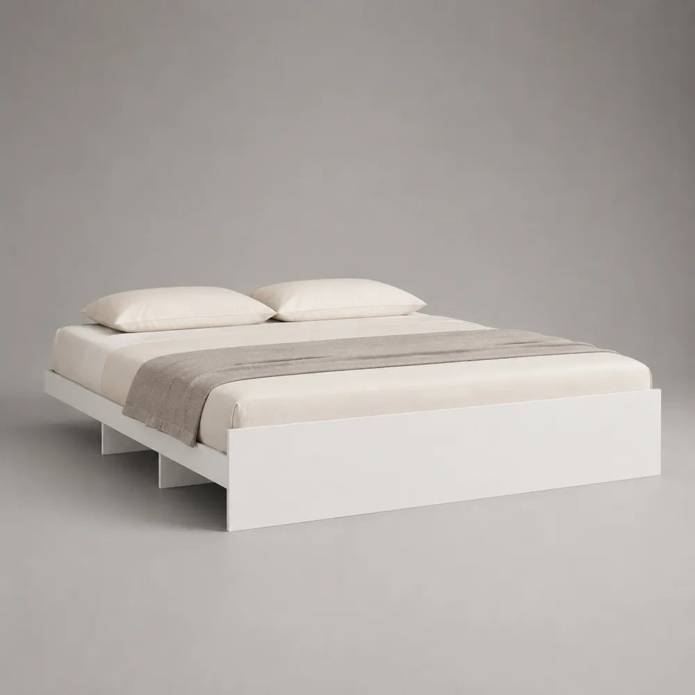 Letto matrimoniale in MDF bianco con struttura rettangolare e testiera bassa 160 x 200 cm