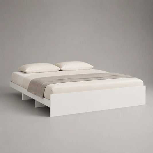 Letto matrimoniale in MDF bianco con struttura rettangolare e testiera bassa 160 x 200 cm