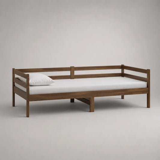 Letto singolo con sponde laterali in legno massello finitura noce 90x200 cm