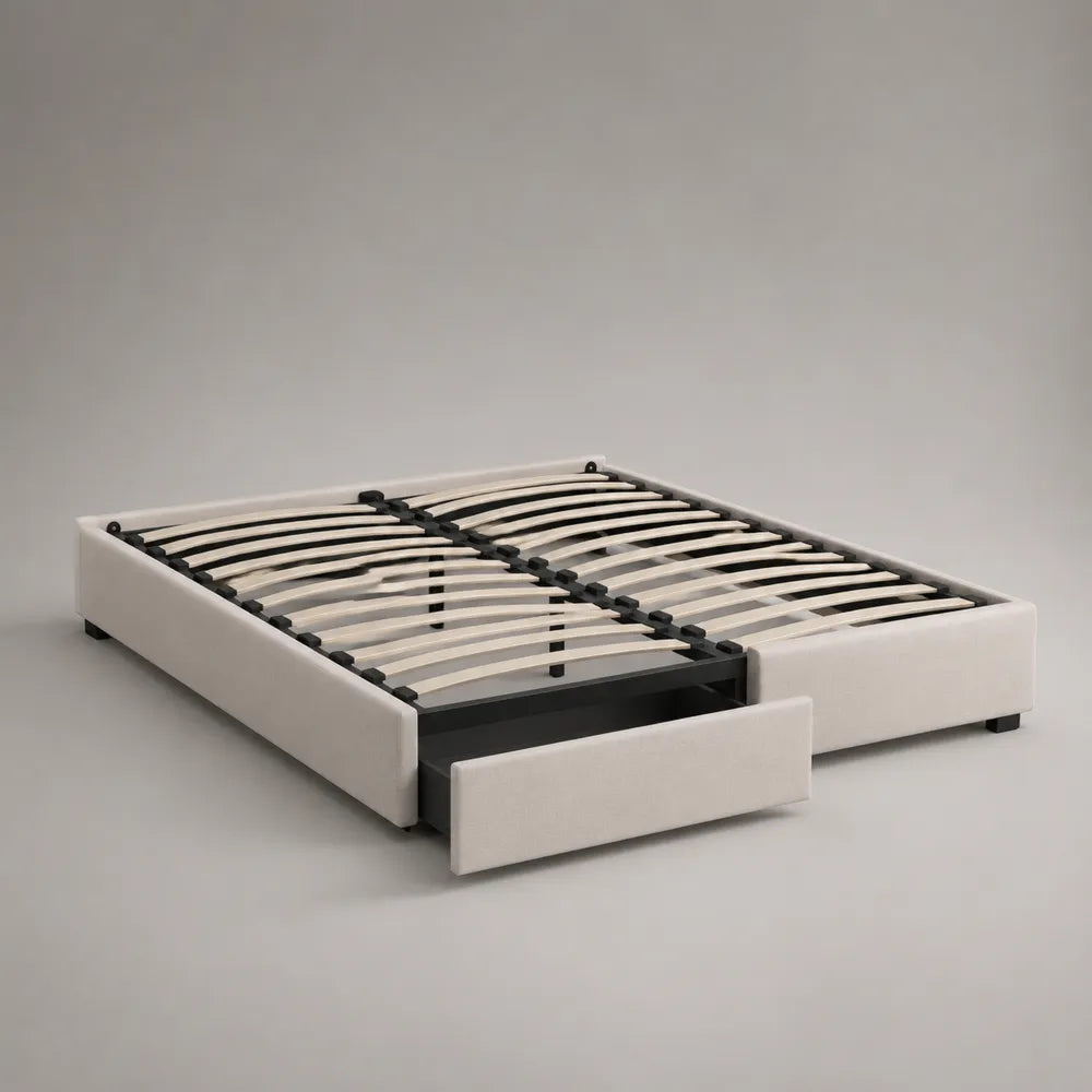 Letto matrimoniale contenitore con cassetto in tessuto poliestere bianco e rete a doghe 160x200 cm