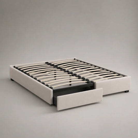 Letto matrimoniale contenitore con cassetto in tessuto poliestere bianco e rete a doghe 160x200 cm
